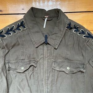 Free People Brown Military Jacket with Braided Sleeves Size Small